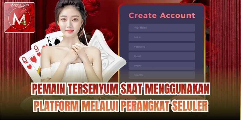 Pemain tersenyum saat menggunakan platform melalui perangkat seluler